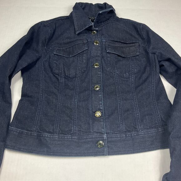 Talbots Dark Wash Denim Jean Jacket 4P Classic Cropped Fitted Preppy Minimalist - Picture 3 of 12